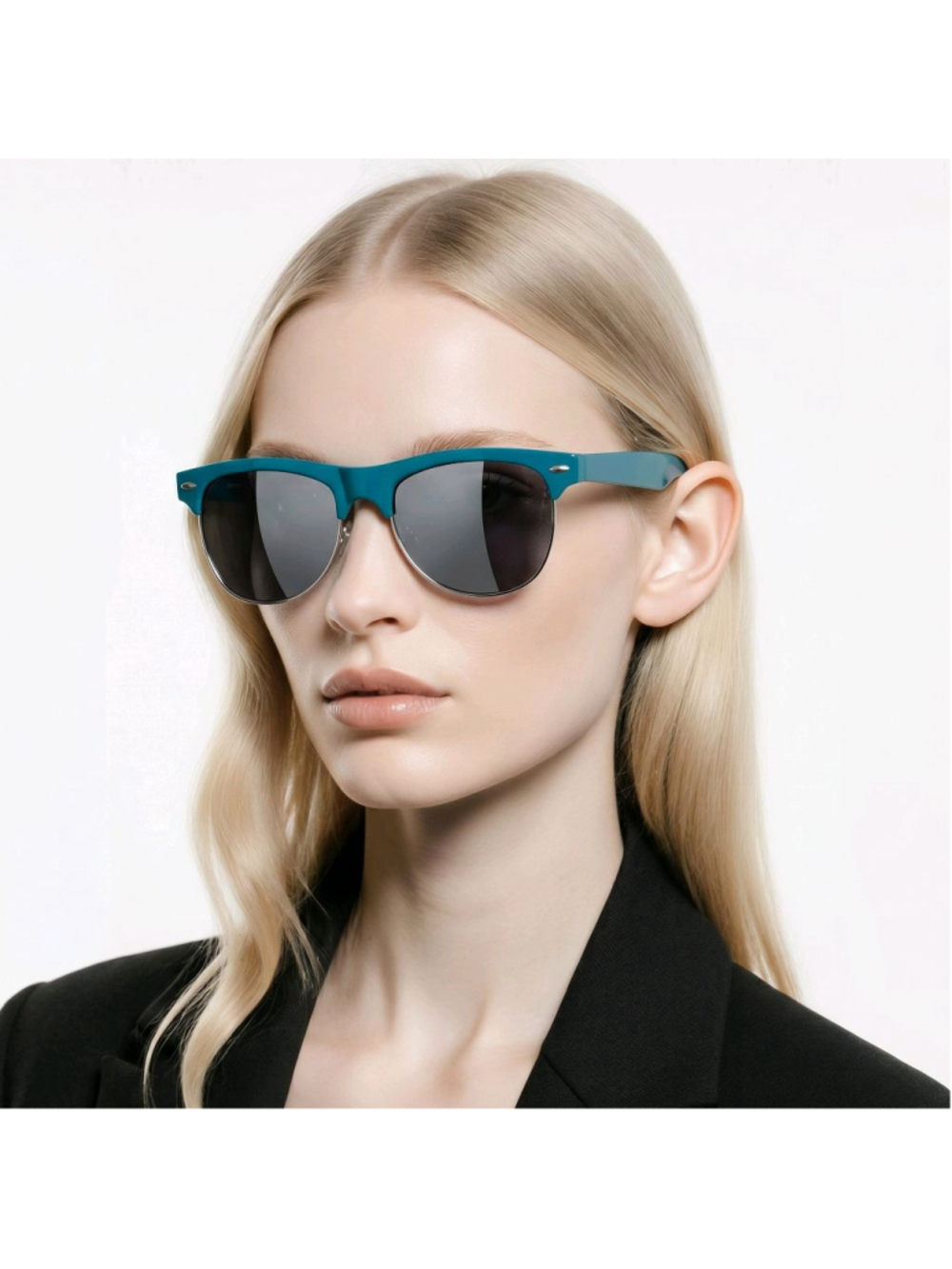 Unisex Vintage 90s AKINZ Teal Frame Retro Sunglasses Coastal Summer Silver Black